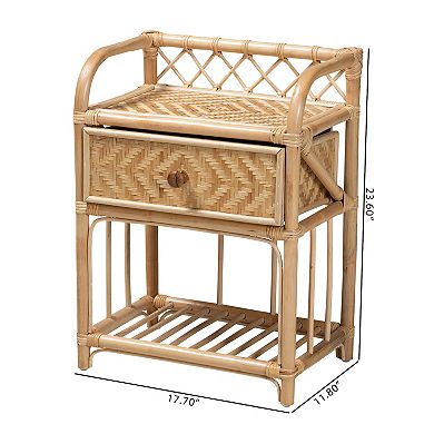 bali & pari Natural Rattan Nightstand with Drawer and Open Shelf