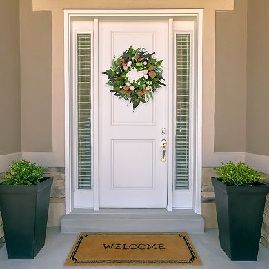 Northlight Easter Egg & Burlap Ribbon Mixed Foliage Artificial Twig Wreath - 22 Inches