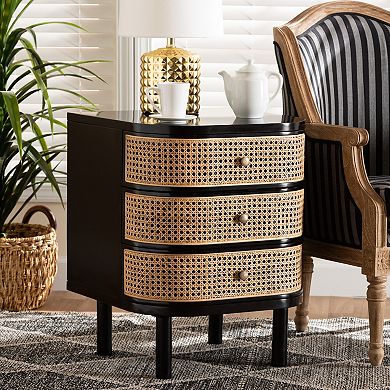 bali & pari Natural Rattan Nightstand with Three Drawers