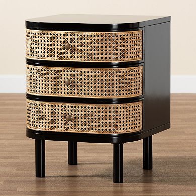bali & pari Natural Rattan Nightstand with Three Drawers