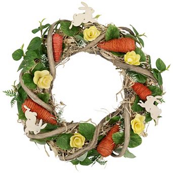 Northlight Bunnies & Carrots Artificial Easter Twig Wreath - 12 in