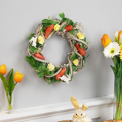 Northlight Bunnies & Carrots Artificial Easter Twig Wreath - 12 Inches