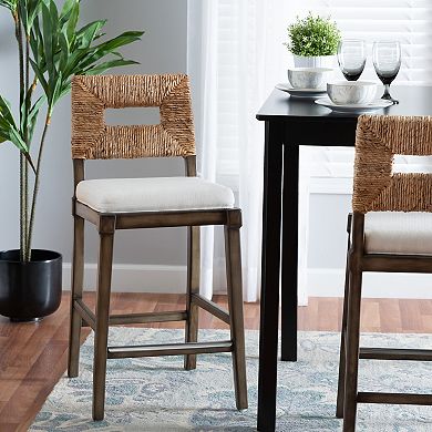 bali & pari Porsha Seagrass Counter Stool with Upholstered Seat