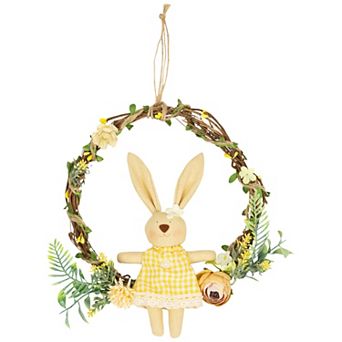 Northlight Bunny with Flowers Artificial Easter Twig Wreath - 10 in
