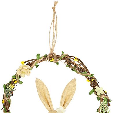 Northlight Bunny with Flowers Artificial Easter Twig Wreath - 10 Inches