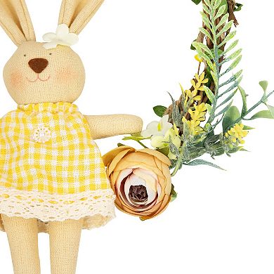 Northlight Bunny with Flowers Artificial Easter Twig Wreath - 10 Inches