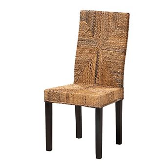 bali & pari Laymi Seagrass Dining Chair with Dark Wood Legs