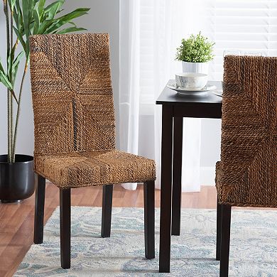 bali & pari Laymi Seagrass Dining Chair with Dark Wood Legs