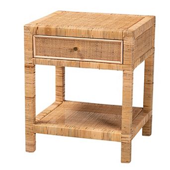 bali & pari Adelia Natural Rattan Nightstand with Drawer and Open Shelf