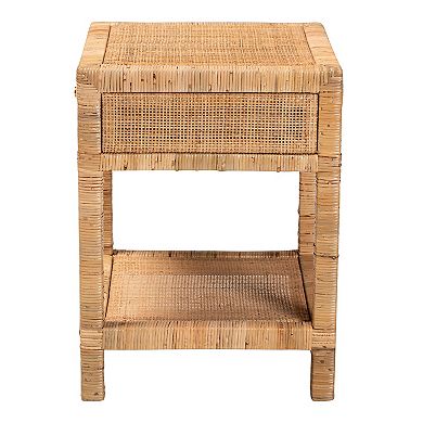 bali & pari Adelia Natural Rattan Nightstand with Drawer and Open Shelf