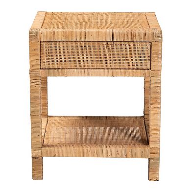 bali & pari Adelia Natural Rattan Nightstand with Drawer and Open Shelf