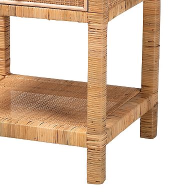 bali & pari Adelia Natural Rattan Nightstand with Drawer and Open Shelf