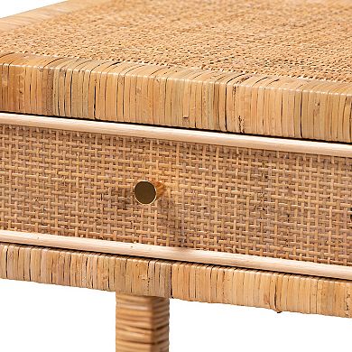 bali & pari Adelia Natural Rattan Nightstand with Drawer and Open Shelf