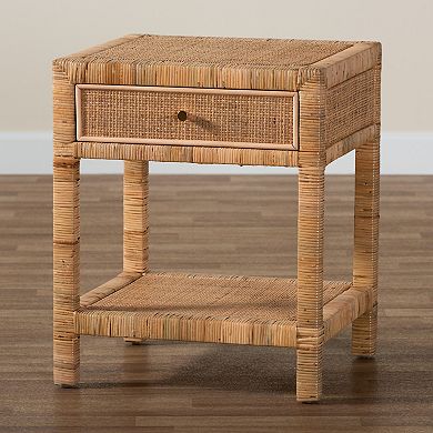 bali & pari Adelia Natural Rattan Nightstand with Drawer and Open Shelf
