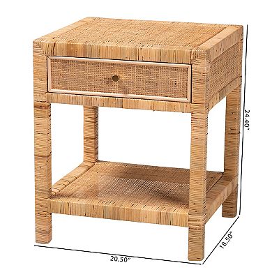 bali & pari Adelia Natural Rattan Nightstand with Drawer and Open Shelf