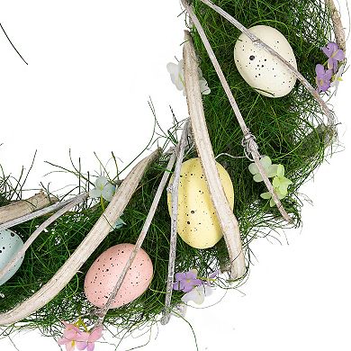 Northlight Speckled Eggs & Spring Flowers Artificial Wreath - 15 Inches