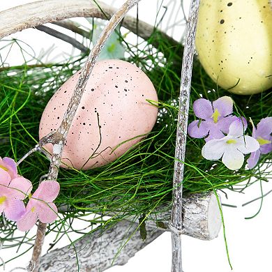 Northlight Speckled Eggs & Spring Flowers Artificial Wreath - 15 Inches