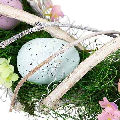 Northlight Speckled Eggs & Spring Flowers Artificial Wreath - 15 Inches