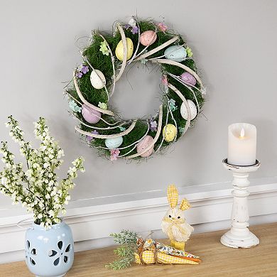 Northlight Speckled Eggs & Spring Flowers Artificial Wreath - 15 Inches