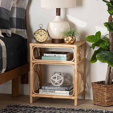 bali & pari Baara Natural Rattan Nightstand with Open Shelves