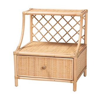 bali & pari Natural Rattan Nightstand with Drawer and Open Shelf