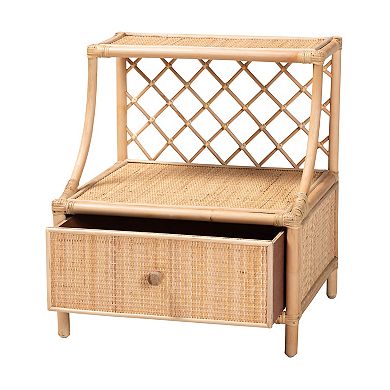 bali & pari Natural Rattan Nightstand with Drawer and Open Shelf