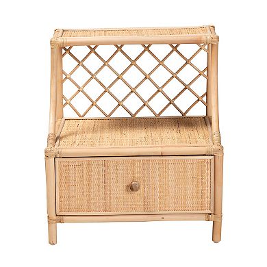 bali & pari Natural Rattan Nightstand with Drawer and Open Shelf