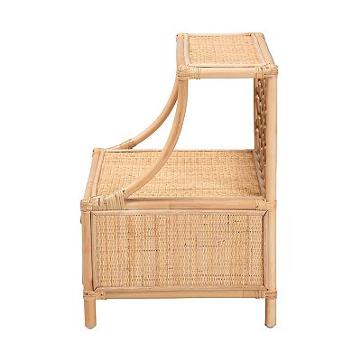 bali & pari Natural Rattan Nightstand with Drawer and Open Shelf