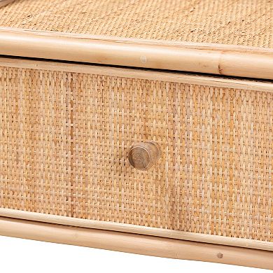 bali & pari Natural Rattan Nightstand with Drawer and Open Shelf