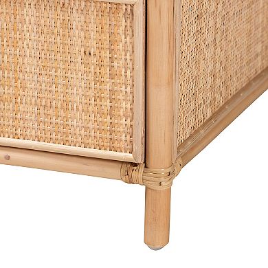 bali & pari Natural Rattan Nightstand with Drawer and Open Shelf