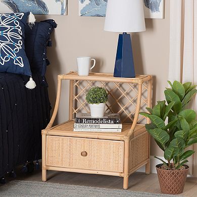 bali & pari Natural Rattan Nightstand with Drawer and Open Shelf