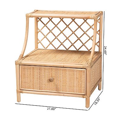 bali & pari Natural Rattan Nightstand with Drawer and Open Shelf