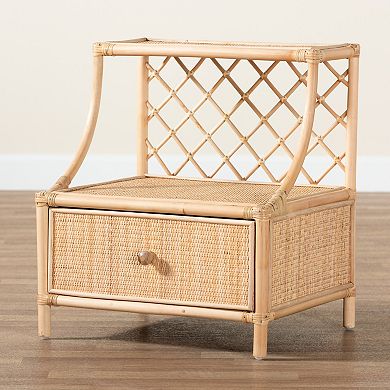 bali & pari Natural Rattan Nightstand with Drawer and Open Shelf
