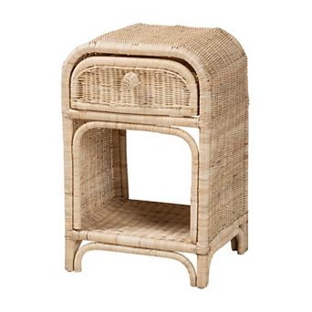 Bali & Pari Natural Rattan Nightstand with Drawer and Open Shelf