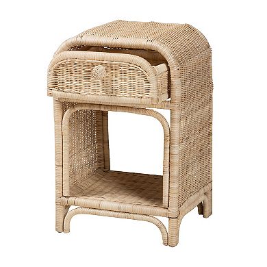 Bali & Pari Natural Rattan Nightstand with Drawer and Open Shelf