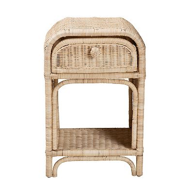 Bali & Pari Natural Rattan Nightstand with Drawer and Open Shelf