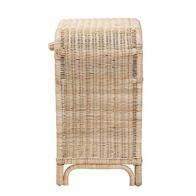 Bali & Pari Natural Rattan Nightstand with Drawer and Open Shelf