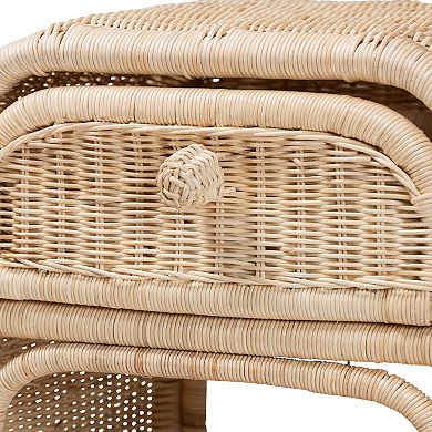 Bali & Pari Natural Rattan Nightstand with Drawer and Open Shelf