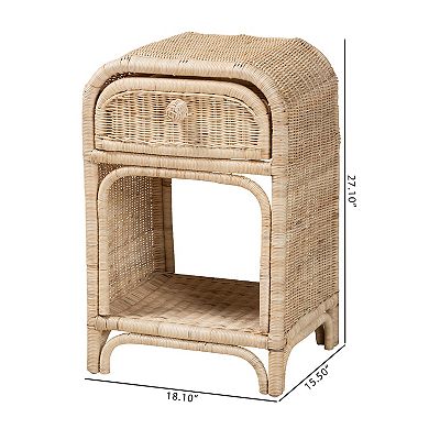 Bali & Pari Natural Rattan Nightstand with Drawer and Open Shelf