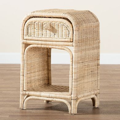 Bali & Pari Natural Rattan Nightstand with Drawer and Open Shelf