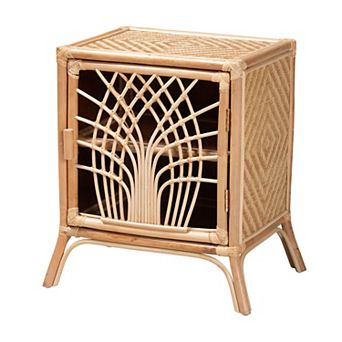 bali & pari Danna Natural Rattan Nightstand with Decorative Door Design
