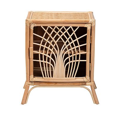 bali & pari Danna Natural Rattan Nightstand with Decorative Door Design