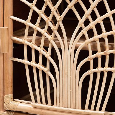 bali & pari Danna Natural Rattan Nightstand with Decorative Door Design