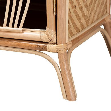 bali & pari Danna Natural Rattan Nightstand with Decorative Door Design