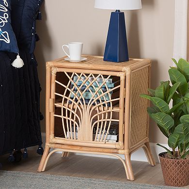 bali & pari Danna Natural Rattan Nightstand with Decorative Door Design
