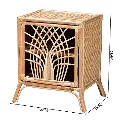 bali & pari Danna Natural Rattan Nightstand with Decorative Door Design