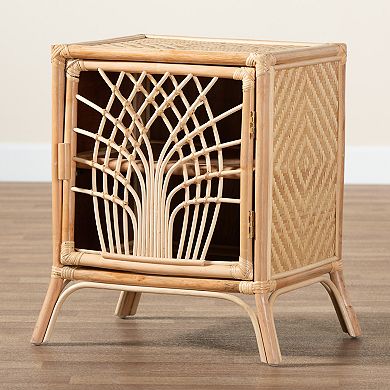 bali & pari Danna Natural Rattan Nightstand with Decorative Door Design