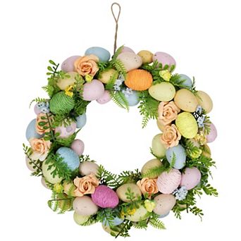 Northlight Artificial Floral Easter Egg Spring Wreath - 15 in