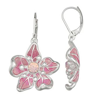Napier Silver Tone Pink Flower Drop Earrings