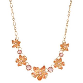 Napier Gold Tone Simulated Crystal Orange Floral Collar Necklace